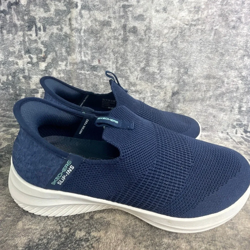 Skechers Mens 10 W Slip Ins Ultra Flex 3.0 Smooth Step Navy Blue Mesh Sneakers